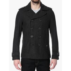 Diesel Men's W-Champ Double-Breasted Wool-Blend Coat Charcoal Black Size Large